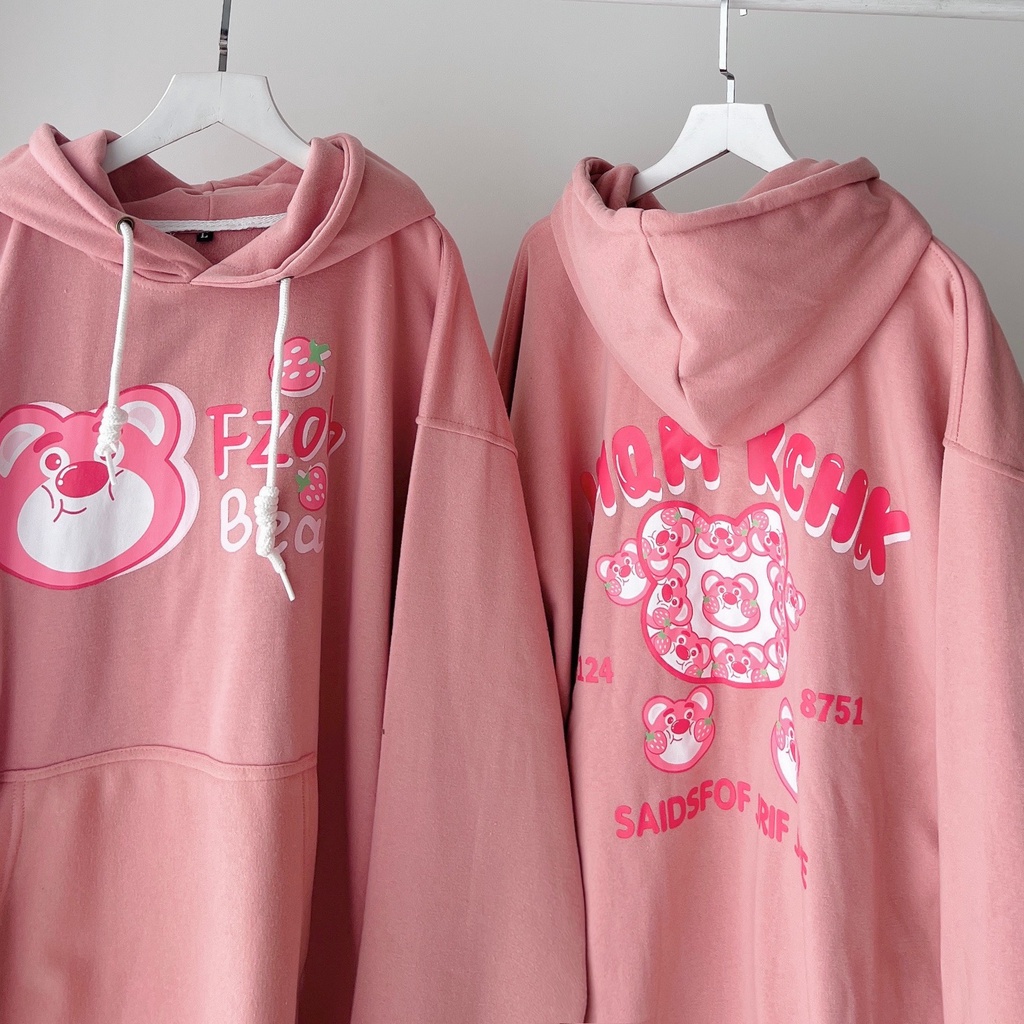 [sẵn]Áo hoodies tay dài form rộng Bear gấu hồng dễ thương (ảnh thật tại shop) TanaziCloset