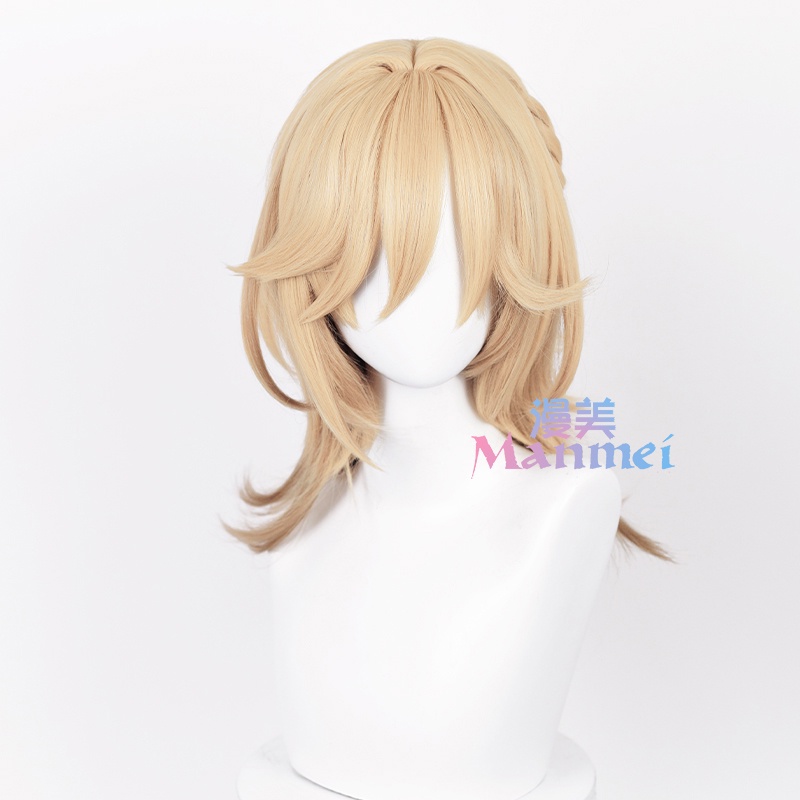Manmei Genshin Impact Kaveh Cosplay Wig Braided Linen Gold Hair Anime Heat Resistant Synthetic Wigs