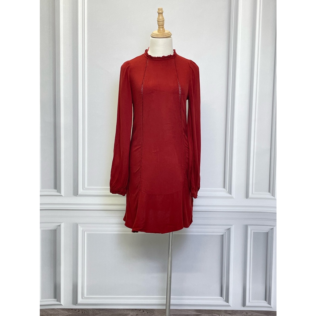 Váy dài tay ZARA hàng hiệu chính hãng thời trang nữ V695 màu cam bã trầu size XS secondhand thanh lý ký gửi