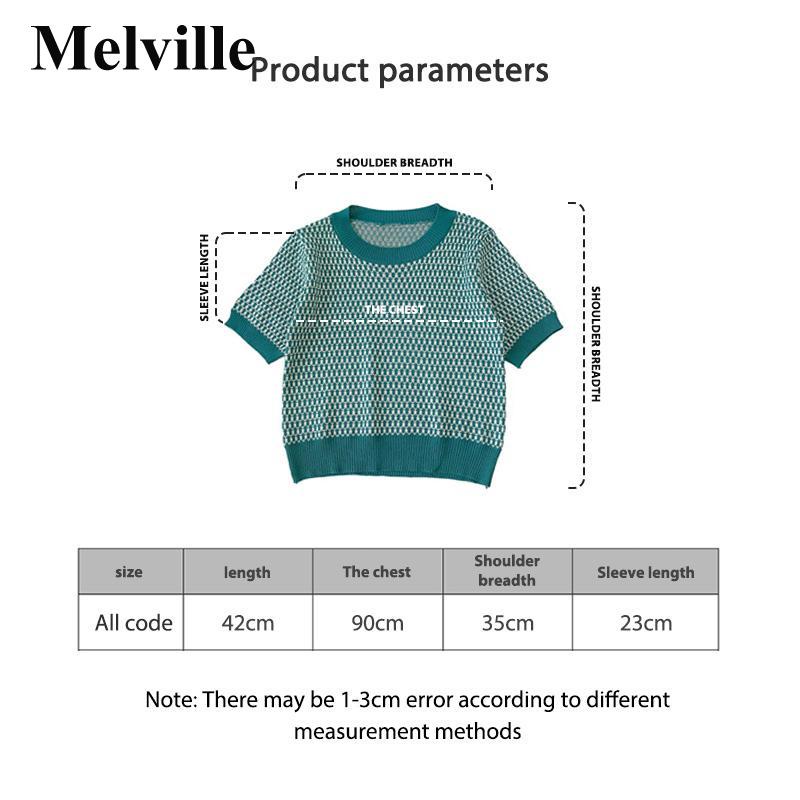 MELVILLE Áo thun nữ dệt kim tay ngắn cổ tròn nhiều màu tùy chọn đơn giản thời trang