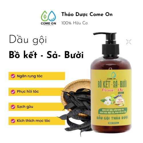 Dầu gội ngăn rụng tóc, kích thích mọc tóc phụ nữ 2in1 Come On 500ml, dầu gội phục hồi tóc bồ kết, sả, bưởi