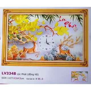 Tranh thêu đồng hồ lộc phát lv3348