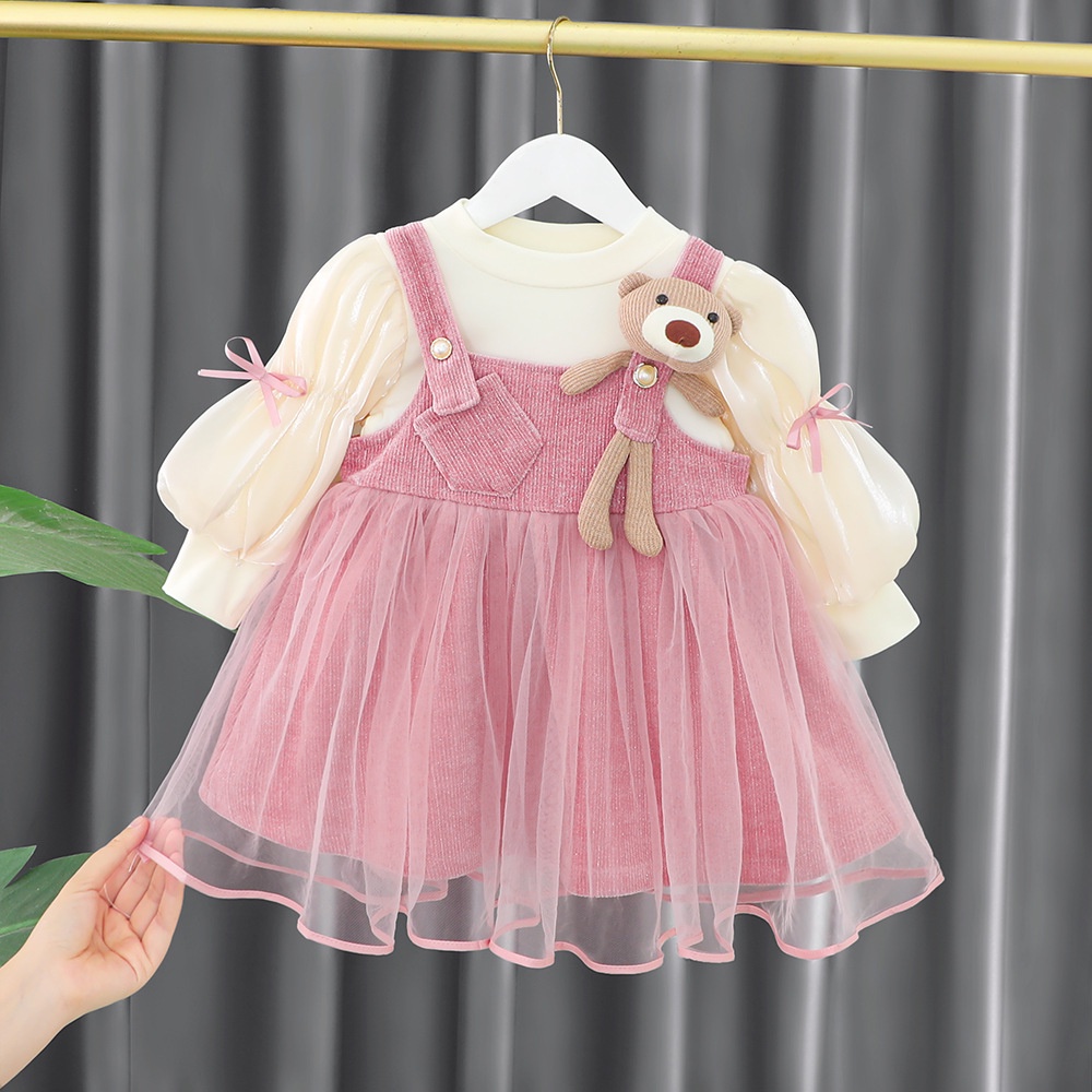 Váy Đàm bé gái SMUM,Váy Đầm 2 chi tiết kèm gấu cho bé model 2022