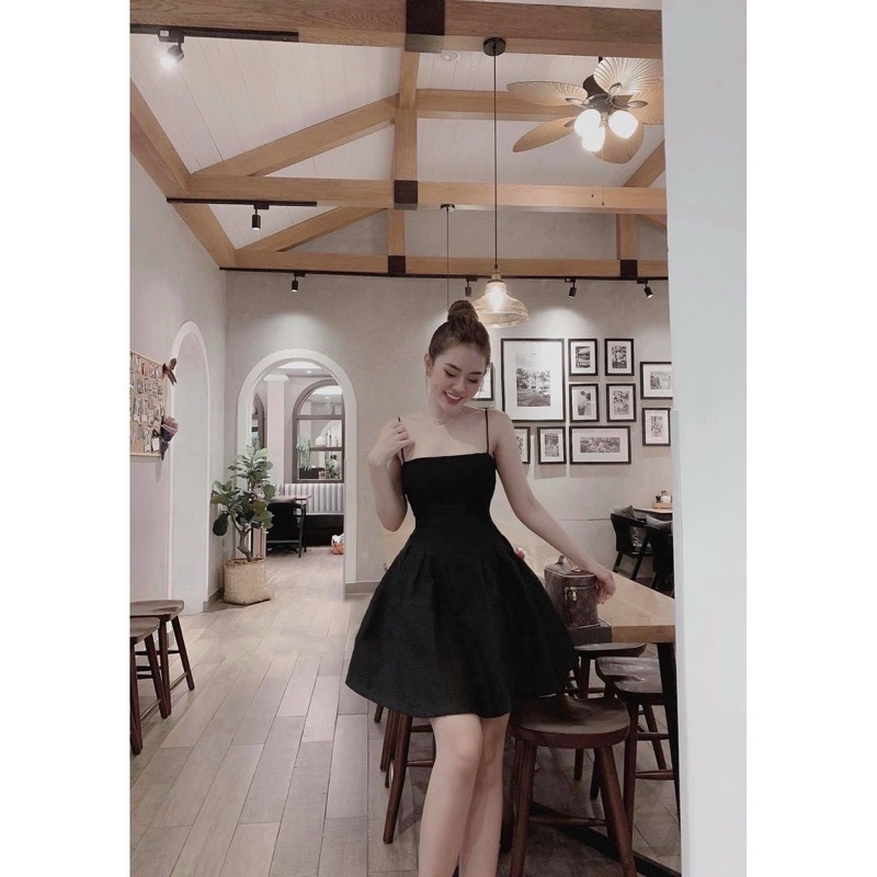 Đầm Xoè Hai Dây Xếp Li Eo Có Ảnh Thật CC004