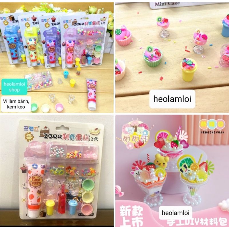 BỘ LÀM ĐỒ CHƠI BÁNH KEM VÀ KEM DIY KÈM PHỤ KIỆN, KEM KEO- TẶNG 3 LY KEM ĐỒ CHƠI MINI