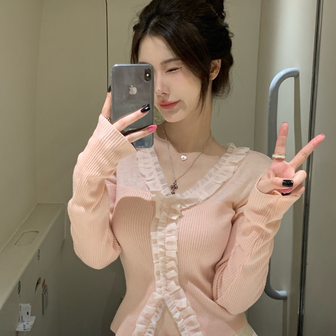 Áo Dệt Kim Tay Dài Cổ Chữ V Thiết Kế Đơn Giản Thời Trang Mùa Thu