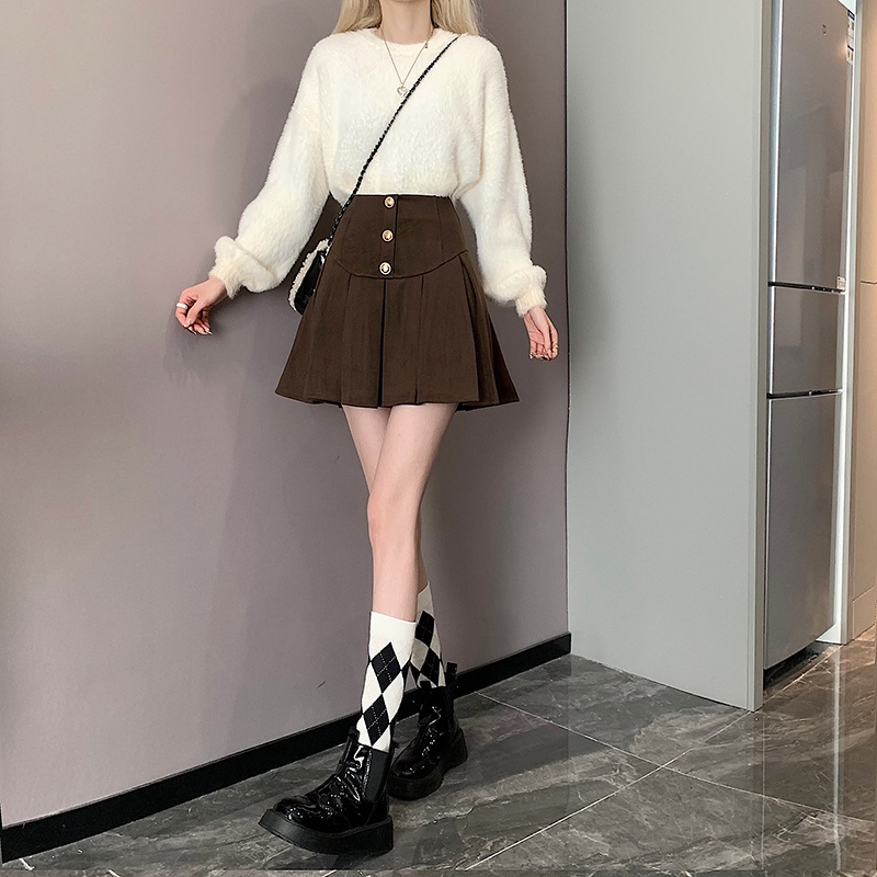 IELGY IELGY Chân Váy Len Xếp Ly Dày Dặn Màu Sắc Đơn Giản Phong Cách Hàn Quốc Cho Nữ