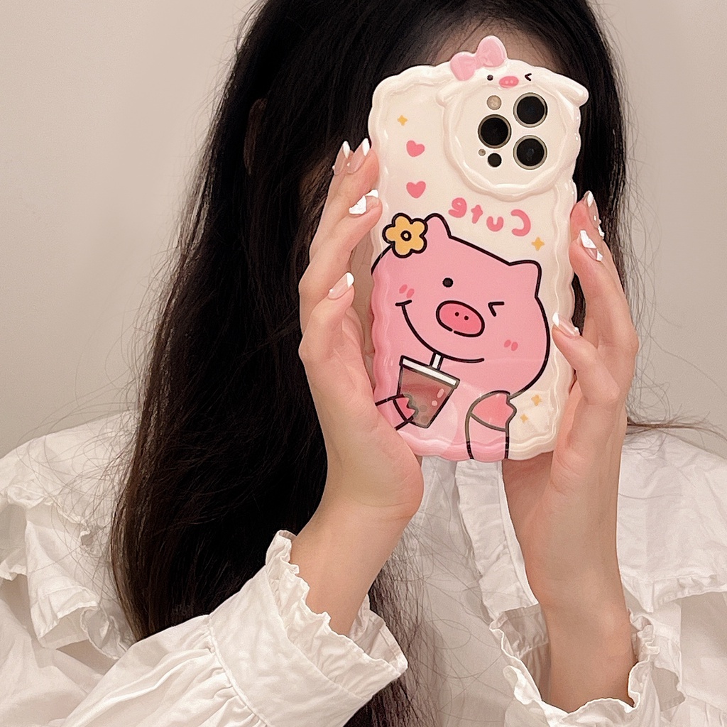 Ốp lưng iphone lợn tu trà sữa cute, miễn phí đổi trả 4 lần/1 năm