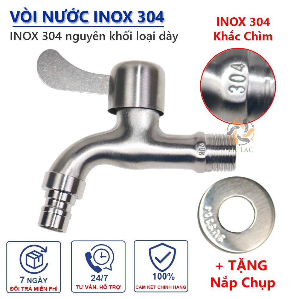 Vòi hồ INOX SUS 304 ( Loại Dày ) Tặng Nắp Chụp, Vòi nước chuyên dùng cho máy giăt, rửa tay, gắn xả tràn - LICLAC