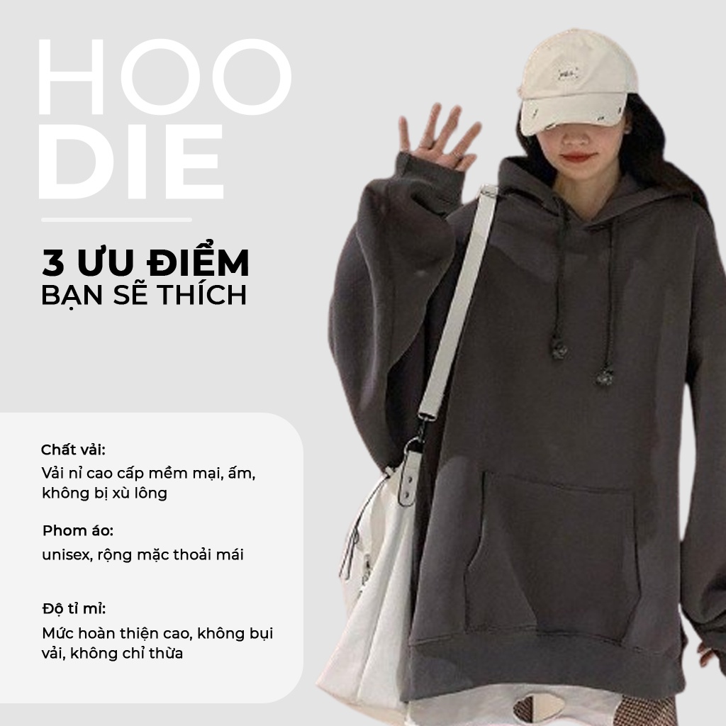 Áo khoác Hoodie Nam, Nữ Hoodie Basic Unisex Nỉ From Rộng Màu Xám - Basic Boutique HDT900 Unichic