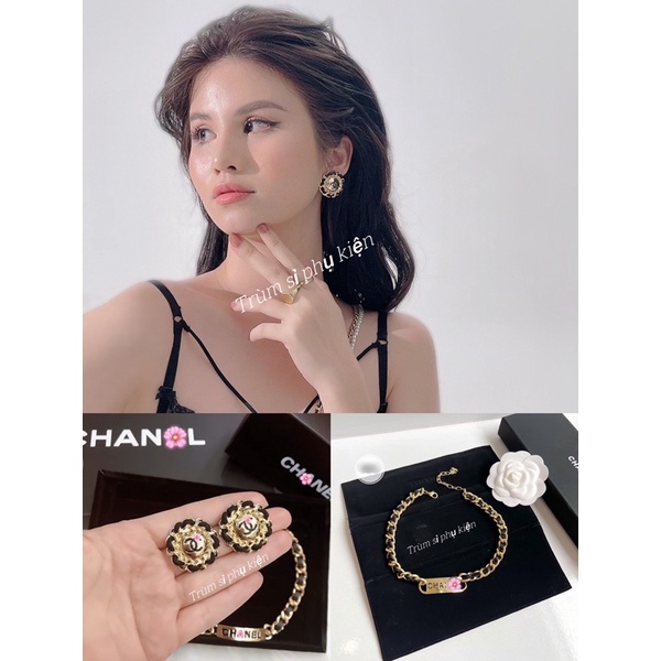 Vòng cổ nữ hãng, bông tai tròn sang chảnh, phụ kiện trang sức hotgirl.