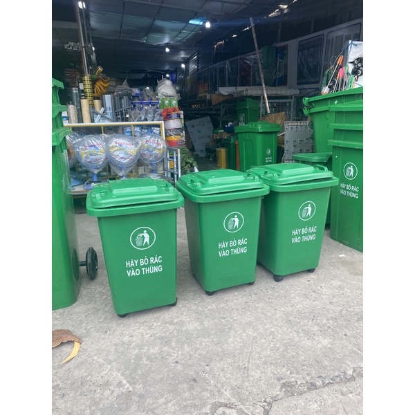 Thùng rác nhựa 60L, thùng rác công cộng 60L loại  có bánh xe