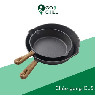Chảo gang đúc dã ngoại chống dính nguyên khối size 20 26cm nướng thịt beefsteak BBQ