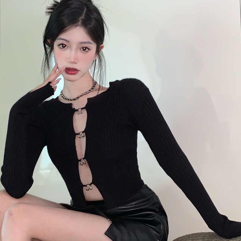 IELGY IELGY Áo Dệt Kim Dáng Ngắn Thời Trang Cho Nữ