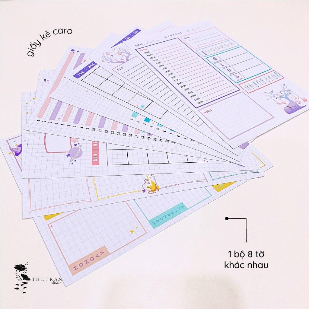 Bộ 8 tờ ghi chú kế hoạch hàng ngày tuần tháng A5 chủ đề hành tinh / planet planner / thetranstudio