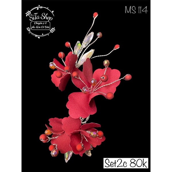 set 2 cài hoa đỏ cô dâu