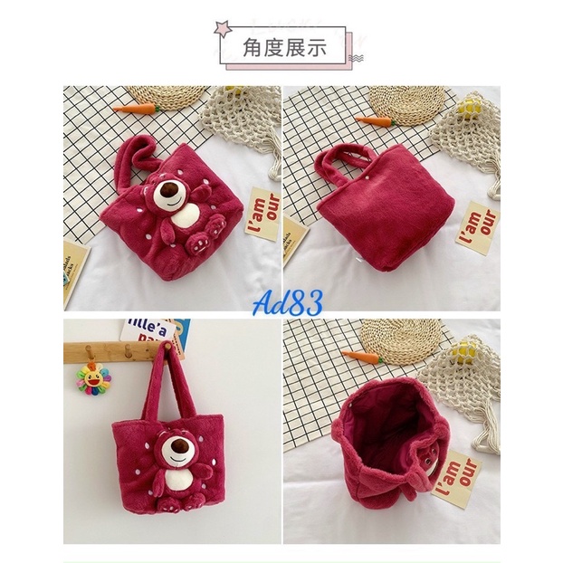 Túi Đeo Vai Gấu Hồng Lotso Lông Siêu Mịn, Siêu Dễ Thương, Màu Hồng Lovely Thời Trang a của kho A đảm