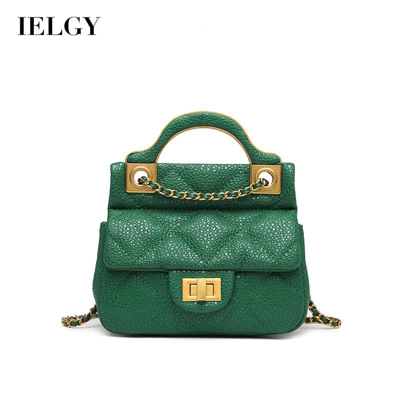 Túi xách đeo chéo IELGY phối dây xích hình thoi màu xanh lá phong cách Hàn Quốc cho nữ