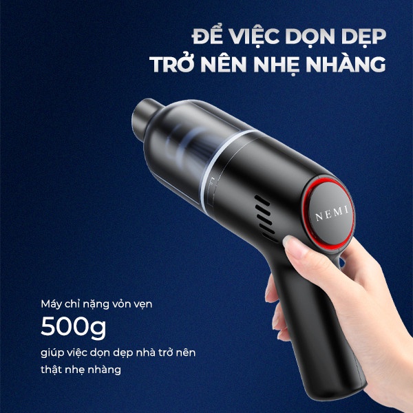 Máy Hút Bụi Cầm Tay Không Dây NEMI Thiết Kế Mini Đi Kèm 3 Đầu Hút Đa Năng Phục Vụ Đầy Đủ Nhu Cầu Cho Cả Gia Đình