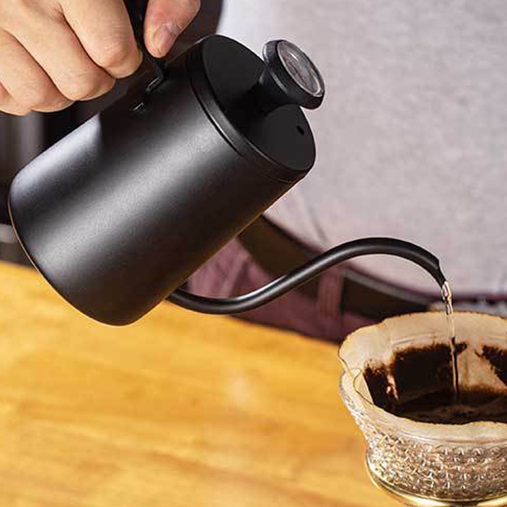 Bình cổ ngỗng có nhiệt kế Ấm cổ ngỗng tay gỗ Bình pha cà phê 600ml Máy pha cà phê inox 304 Pour coffee DODO