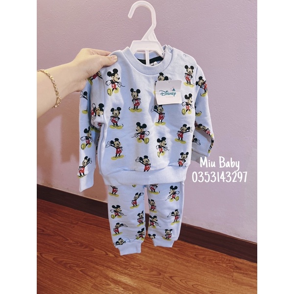 Set bộ nỉ da cá bé trai mickey xanh