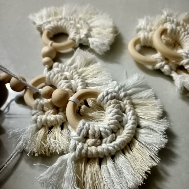 Móc trang trí macramve vòng gỗ trang trí cây thông, Giáng Sinh, phụ kiện treo oto, quà tặng