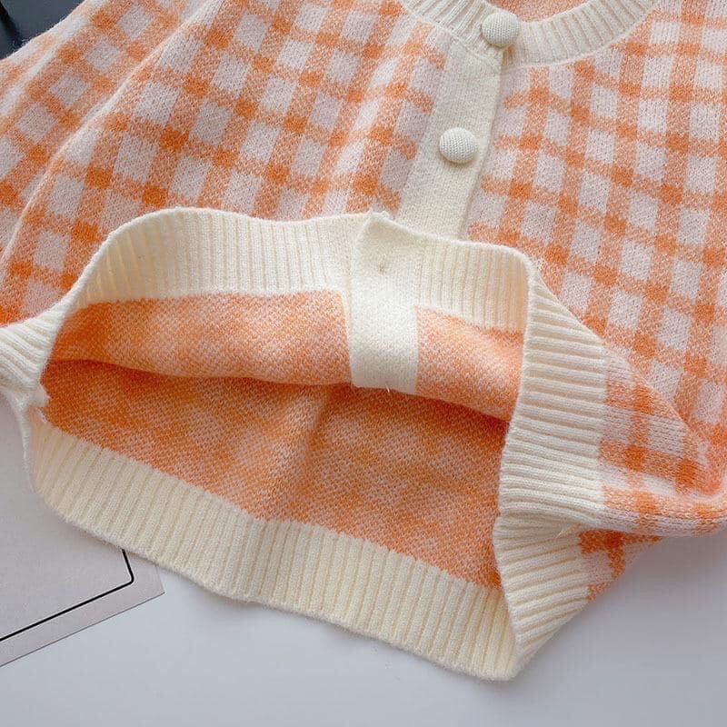 Áo crotop cardigan len kẻ caro ô vuông