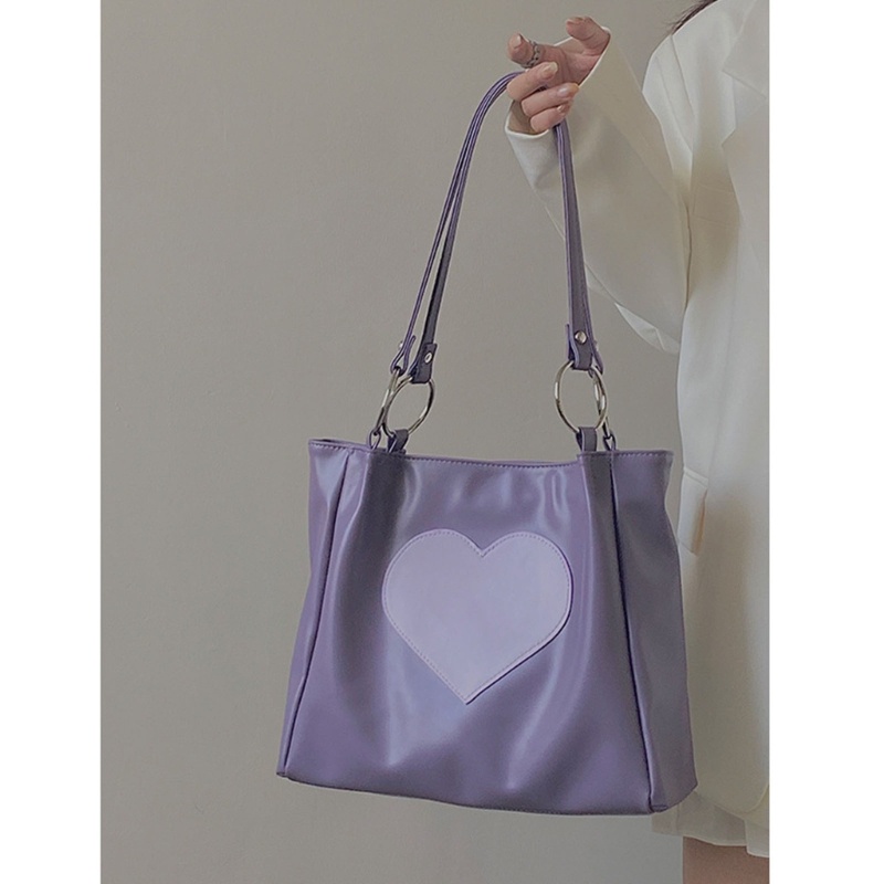 Túi Tote Đeo Vai / Xách Tay Bằng Da PU Sức Chứa Lớn Hình Trái Tim Dễ Thương Có Tay Cầm Thời Trang Thu Đông Cho Nữ