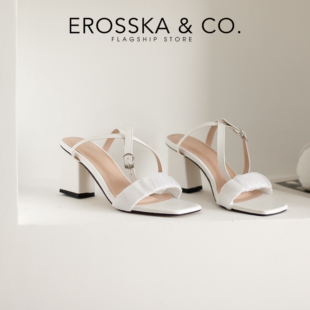 Erosska - Giày sandal cao gót nữ quai nhún lưới phối dây quai mảnh cao 7cm màu đen - EB050