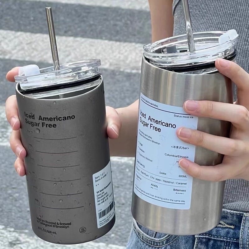 🥤Cốc giữ nhiệt có ống hút 600ml, Ly giữ nhiệt inox 6 đến 8 tiếng( Hàng loại 1 )💗
