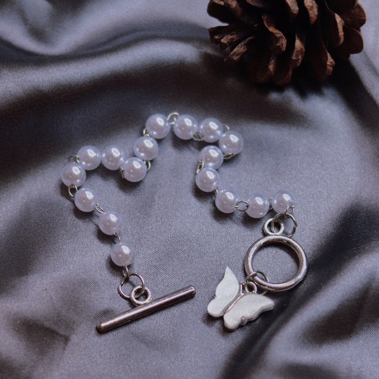 Vòng Tay Mặt Hình Bướm Đính Ngọc Trai Thời Trang Thanh Lịch Dành Cho Nữ