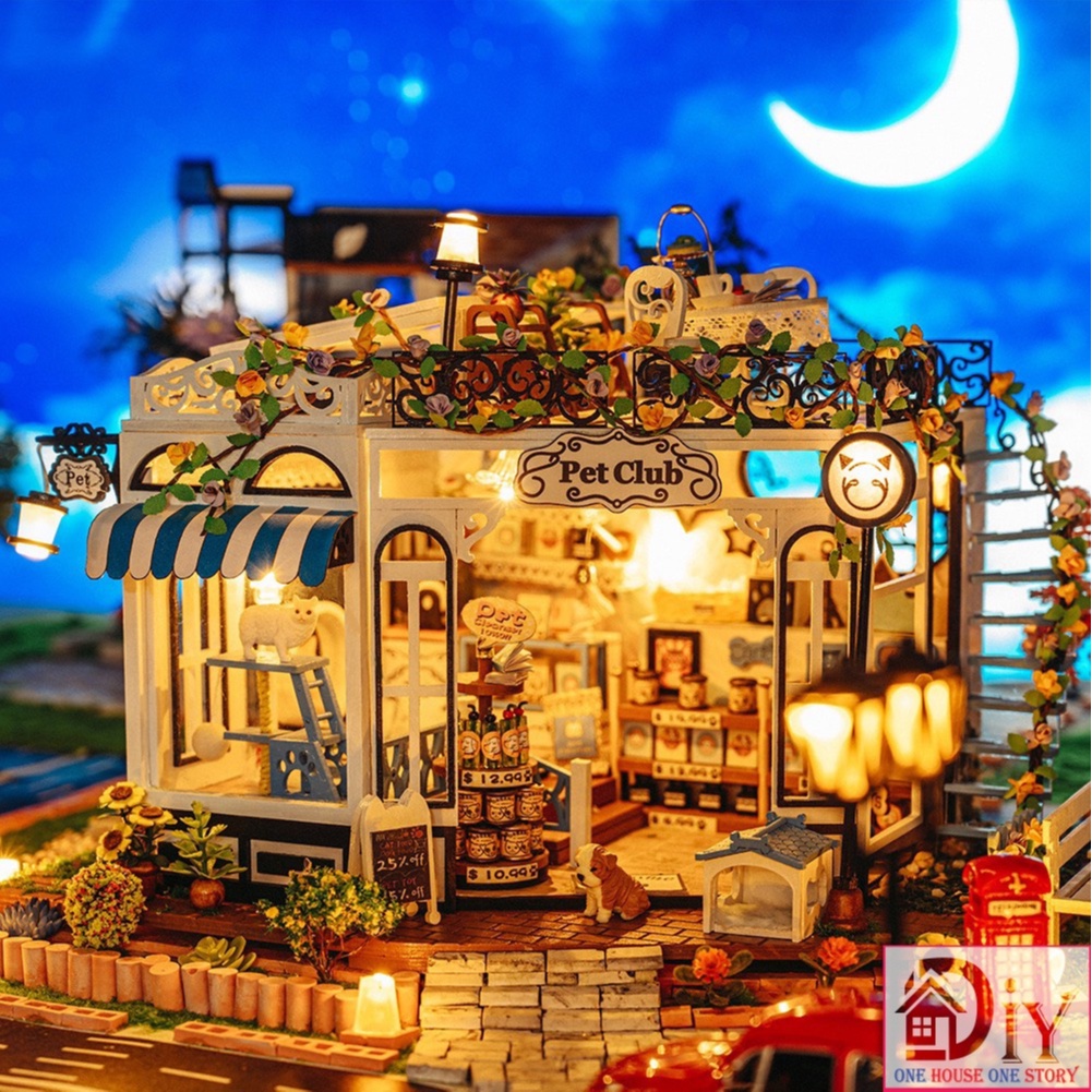 Nhà búp bê tự lắp ráp bằng gỗ | PET CLUB 3D DIY kèm cót nhạc - Quà tặng sinh nhật giáng sinh cho nam nữ