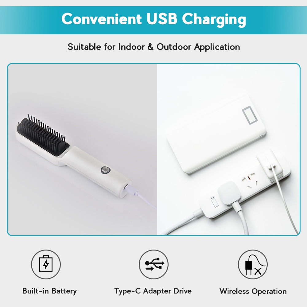 Lược Điện Chải Tóc Thẳng / Xoăn / Thẳng Mini Sạc USB Không Dây