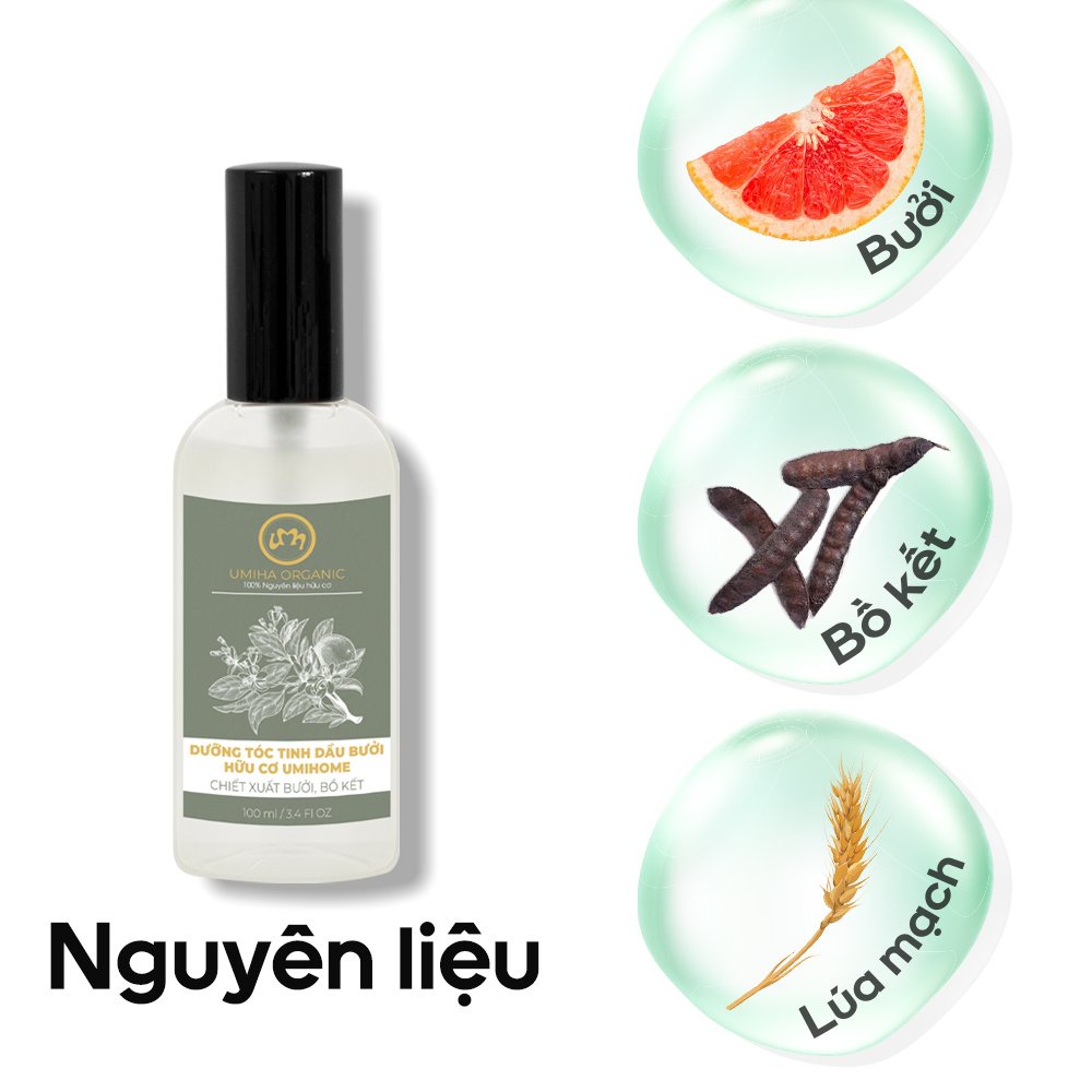 Xịt nước tinh dầu Bưởi và Bồ Kết kích mọc tóc hữu cơ UMIHA ORGANIC 50/100ml giảm rụng tóc, làm tóc mền mượt