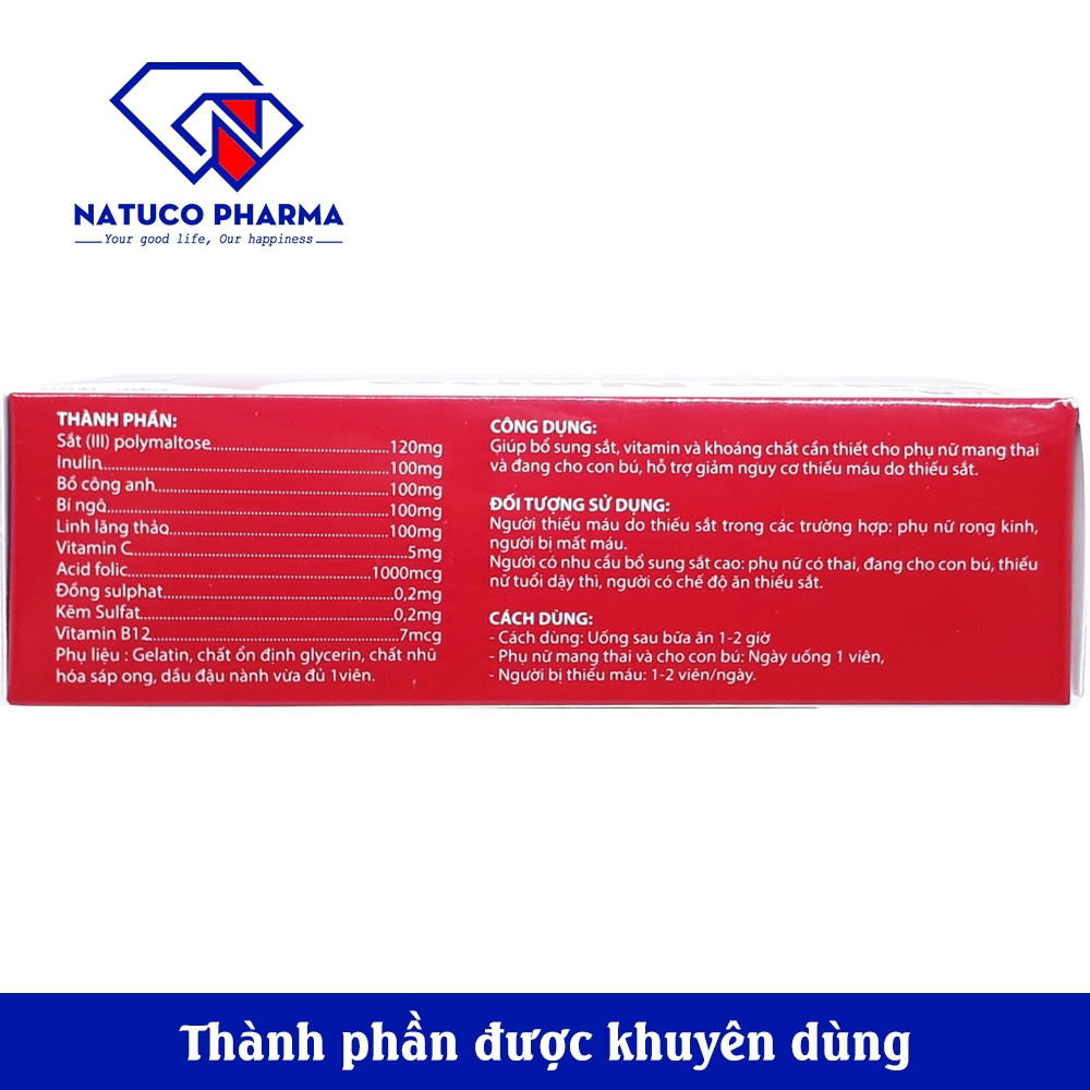 Viên uống Bổ máu Fero Nano - Hộp 30 viên dùng 30 ngày-bổ sung Sắt, Acid Folic cho người thiếu máu, phụ nữ mang thai