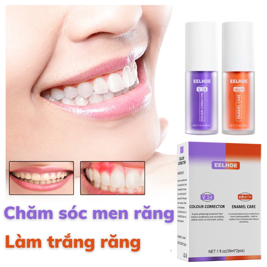 Trắng răng Serum V34, Tinh chất làm trắng răng giúp trắng răng tức thì, không gây ê buốt cho răng