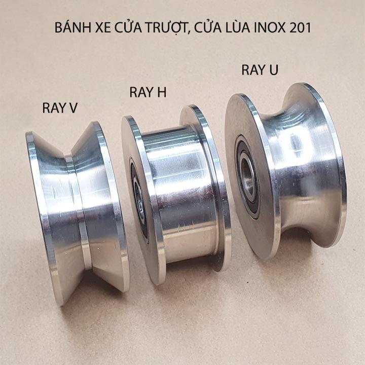 01 Bánh xe  cho cửa cổng trượt-lùa làm bằng inox 201, loại 22x68mm, Hình U, V, H tùy chọn