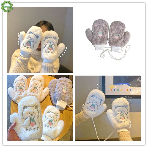 Găng Tay Len Giữ Ấm Mùa Đông Che Phủ Toàn Diện Thêu Họa Tiết Cho Nữ