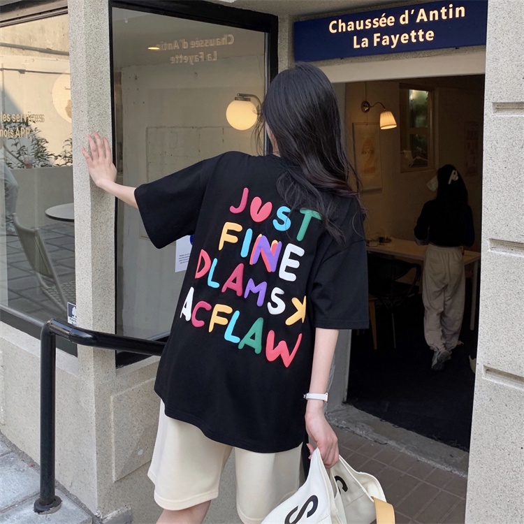 Áo Thun Tay Ngắn In Chữ Màu Sắc Thời Trang Phong Cách Hàn Quốc