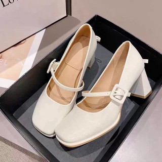 Giày Cao Gót Mũi Vuông CamShoes quai ngang khóa vuông có nơ gót 7cm