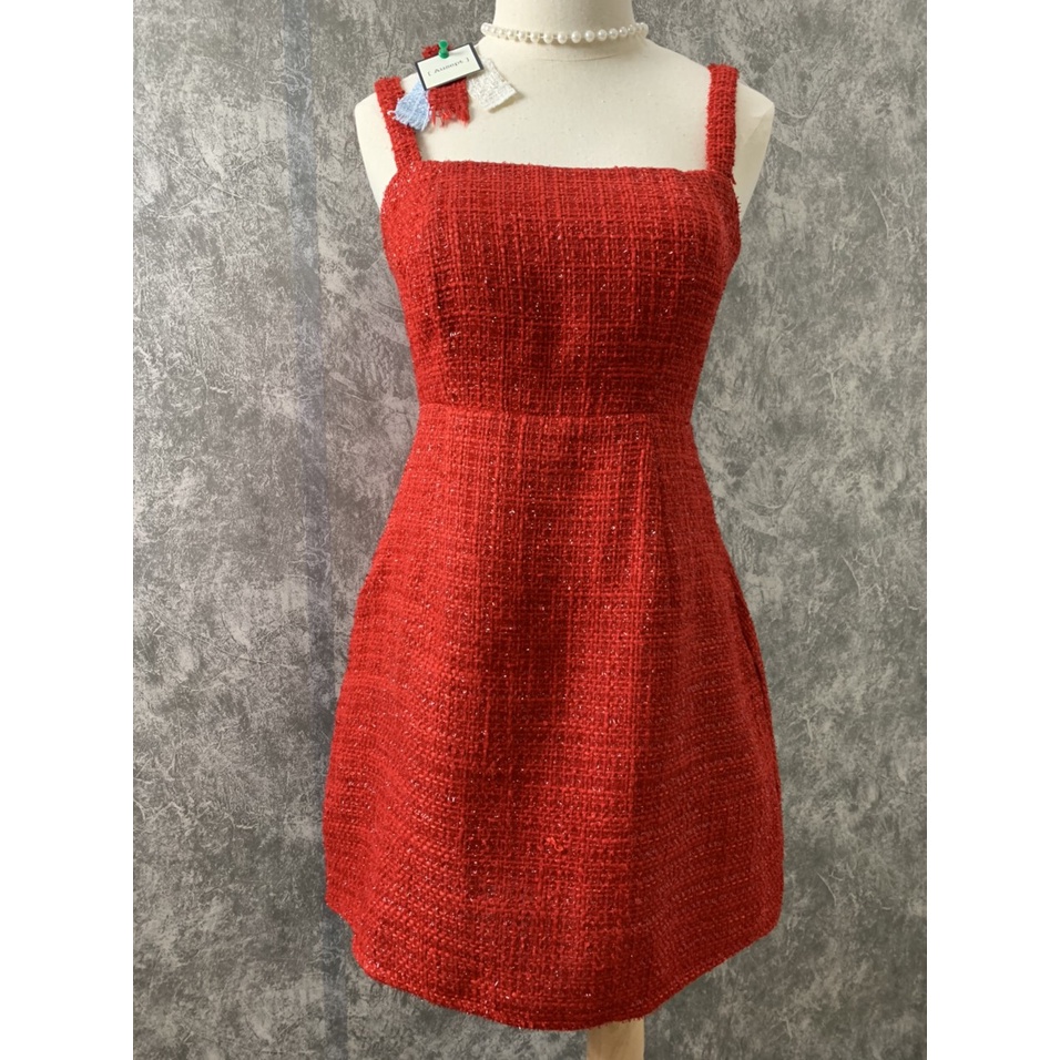 Final Sale (NY400k)- Váy tweed nữ thiết kế Sweetheart by Ausept, váy 2 dây có cup ngực, chân A, 3 màu trắng xanh đỏ