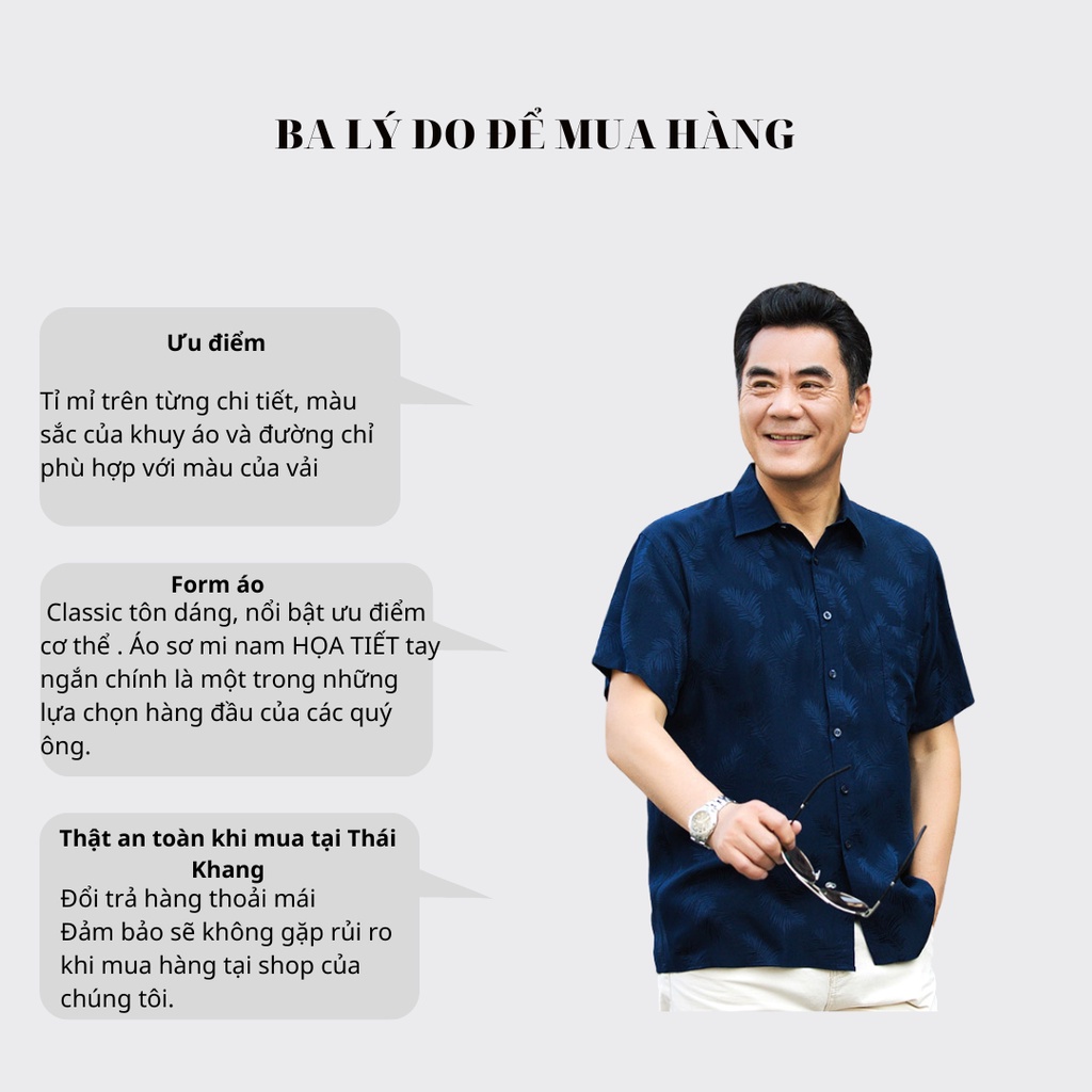 Áo sơ mi nam trung niên tay ngắn họa tiết vải lụa mềm mịn co giãn không nhăn form rộng có túi ALUA15