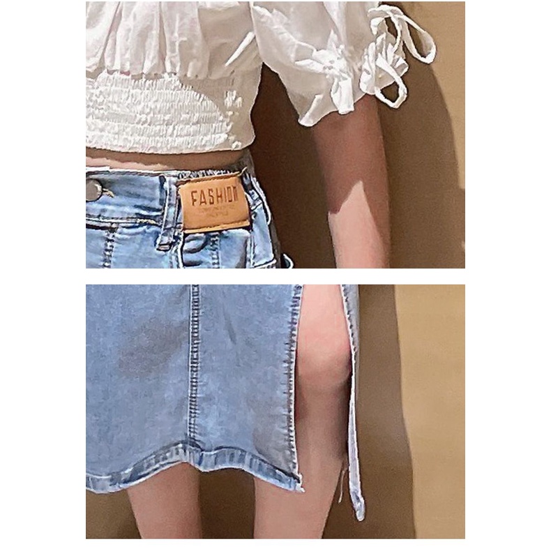 Set Áo Thun Tay Ngắn + Chân Váy Denim Phong Cách Mùa Hè Mới Cho Bé Gái 3-5 - 8-10 - 12-13 Tuổi/083