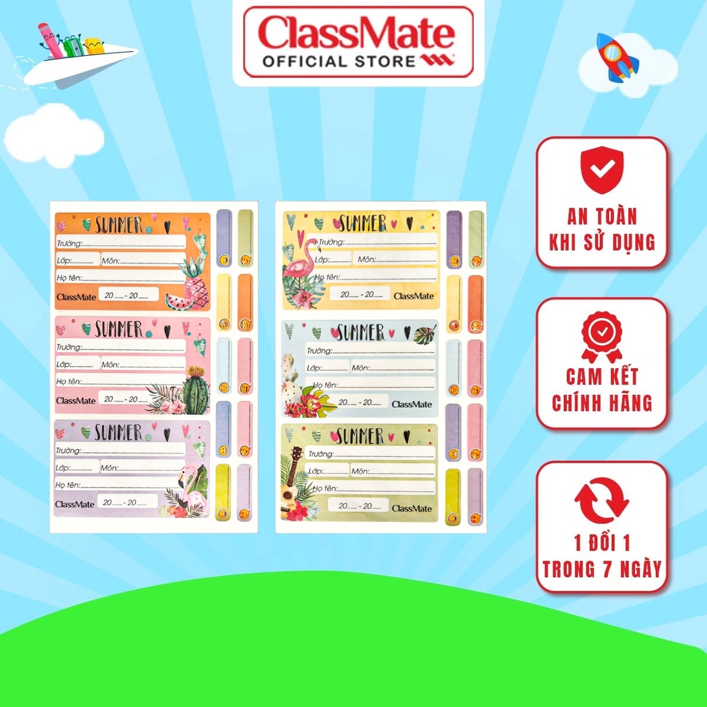 Nhãn Vở Có Keo Dán Sẵn CLASSMATE Chất Liệu Giấy Bóng Nổi Bật, Họa Tiết Summer Dễ Thương 15 Cái/ Tập CL-NT218