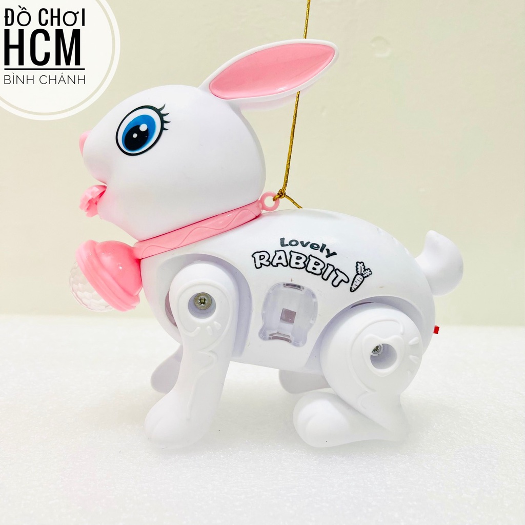 Đồ chơi giải trí thỏ pin có đèn nhạc kèm dây cho bé dắt đi dạo dành cho bé yêu thích động vật, thỏ con