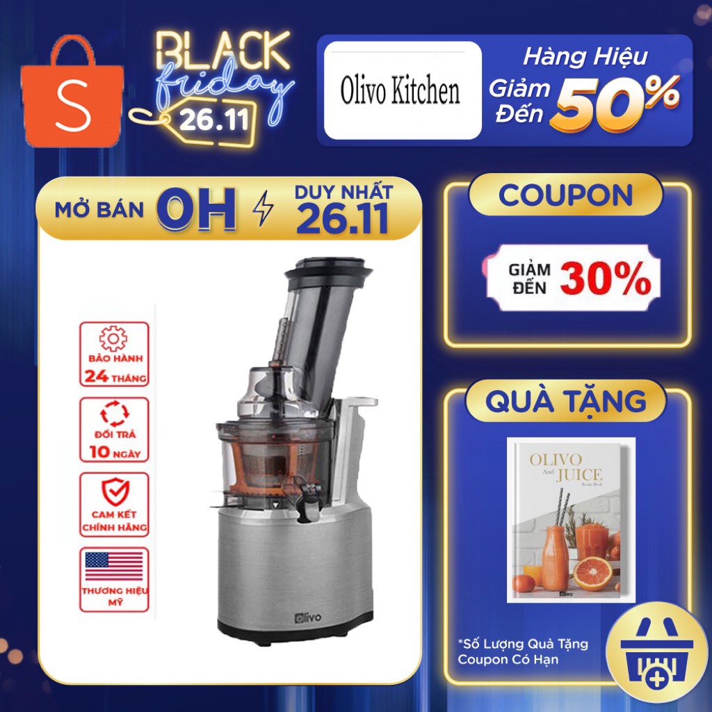 Máy Ép Hoa Quả OLIVO SJ200 Đa Năng - Ép Kiệt Bã 98% - Tốc Độ Chậm 39 vòng/phút - Dễ Vệ Sinh - Thương Hiệu Mỹ