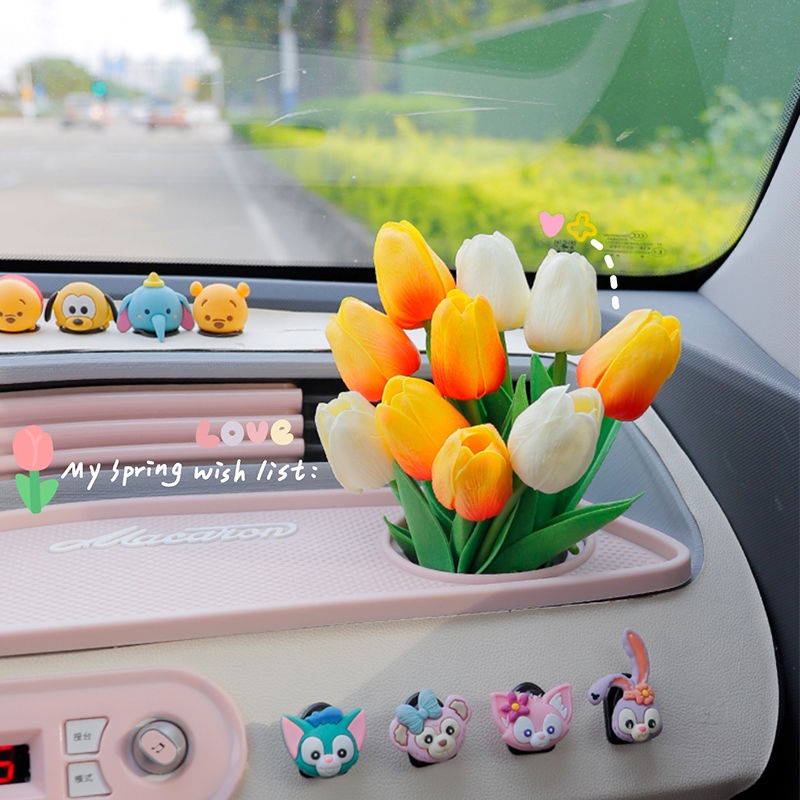 (Hàng Có Sẵn) Bó Hoa tulip Giả mini Trang Trí Xe Hơi Wuling Hongguang niche