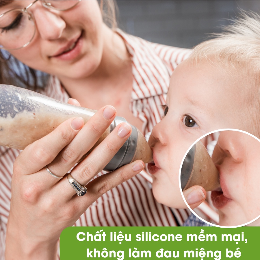 Bình Thìa Ăn Dặm Bón Sữa Cho Bé Haakaa. Dung tích 120ml. Chất Liệu Silicone Cao Cấp, Chứng Nhận An Toàn FDA