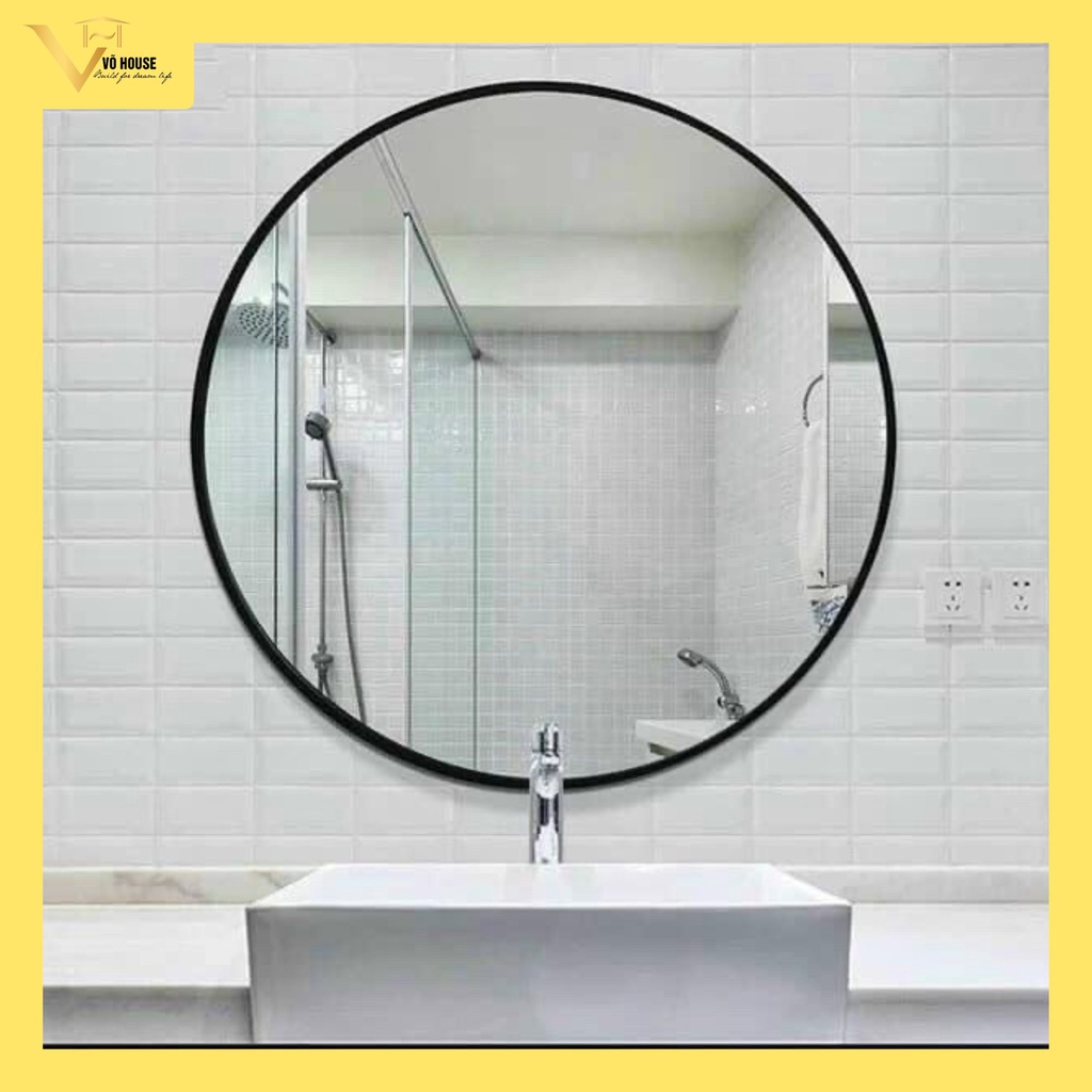 gương tròn viền đen đường kính 60cm sơn tĩnh điện treo tường , gương treo tường nhà tắm
