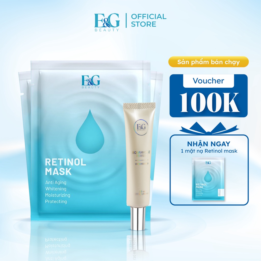 Combo 3 miếng Mặt Nạ Retinol Mask E&G + Kem Chống Nắng Phổ Rộng E&G Beauty Aquamarine Perfect UV Sunscreen SPF50+ PA++++
